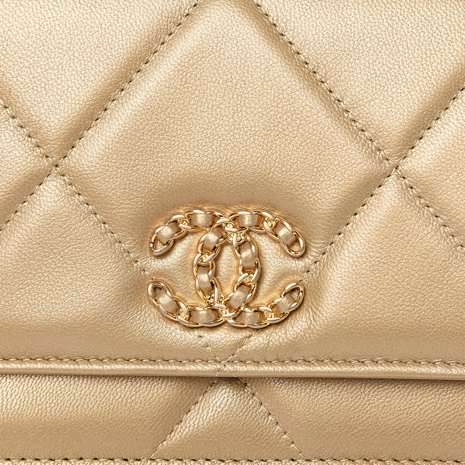 Chanel Metallic Goatskin Quilted 19 Wallet On Chain WOC Gold 10 of 13