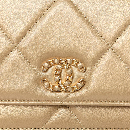 Chanel Metallic Goatskin Quilted 19 Wallet On Chain WOC Gold 10 of 13