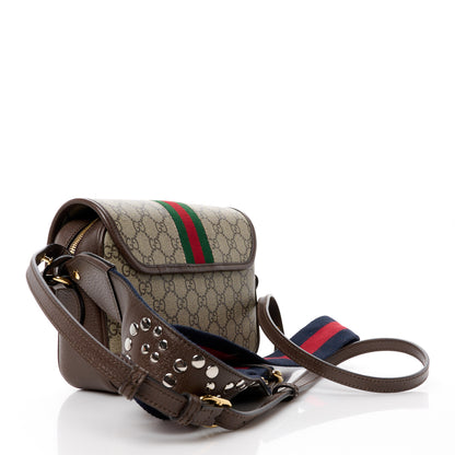 Gucci GG Supreme Monogram Textured Dollar Calfskin Web Studded Mini Ophidia Flap Shoulder Bag Beige Ebony New Acero 3 of 11