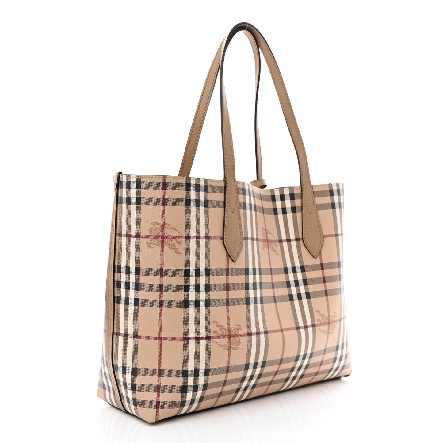 Grainy Calfskin Haymarket Check Medium Reversible Tote Camel
