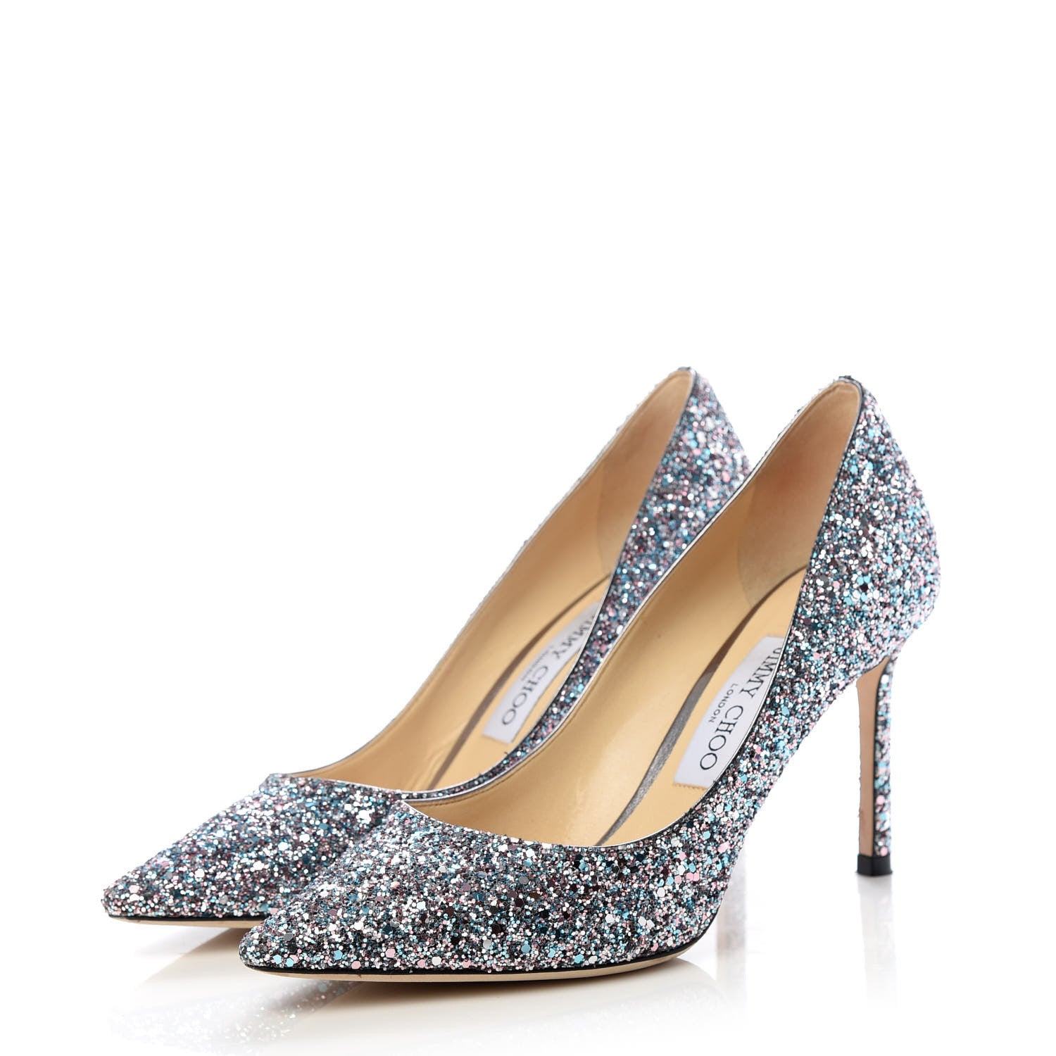 Jimmy Choo Glitter Pointy Toe Romy 85 Pumps 37.5 Bubblegum Mix 3 of 10