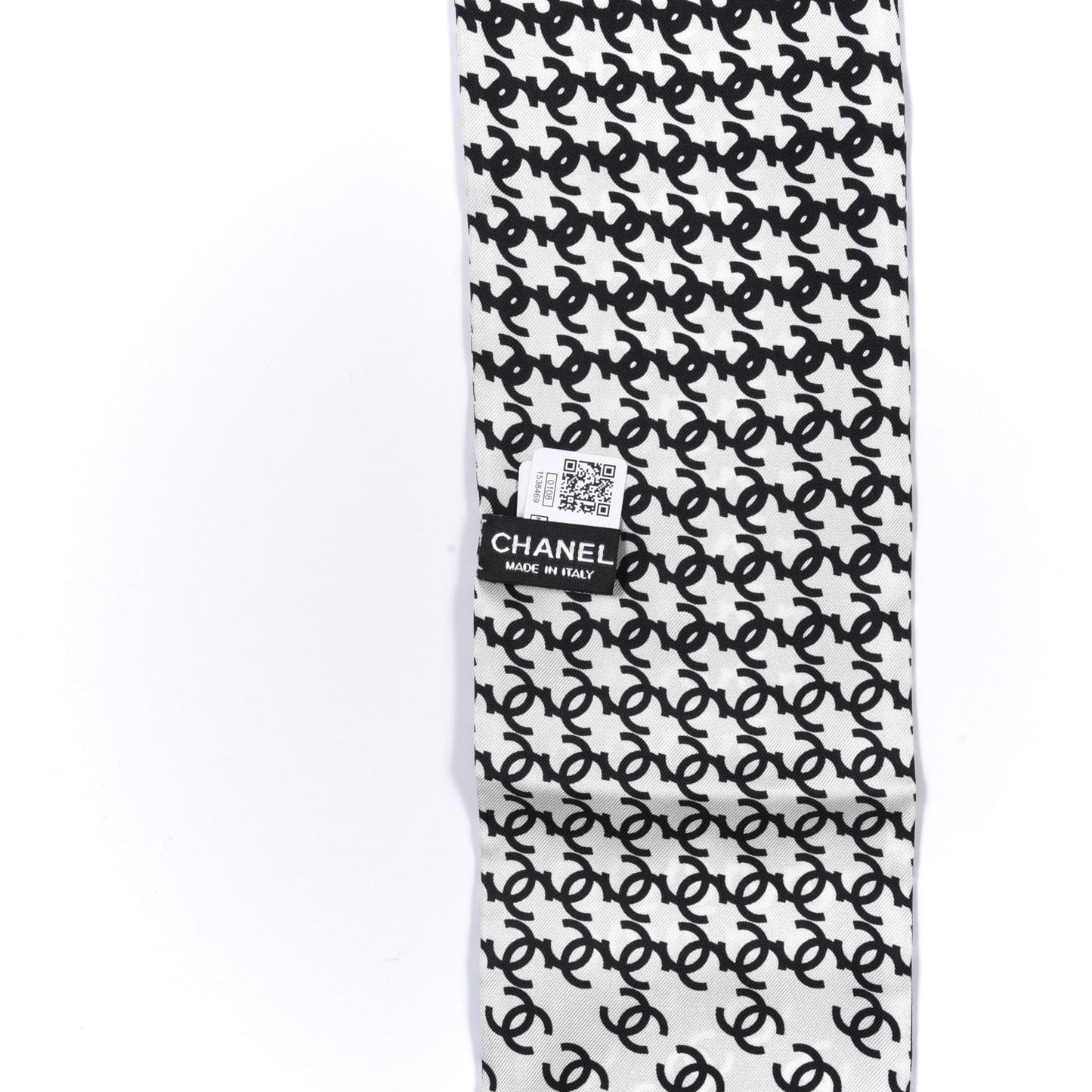 Silk Twill Houndstooth Slim Bandeau Scarf Black Ecru