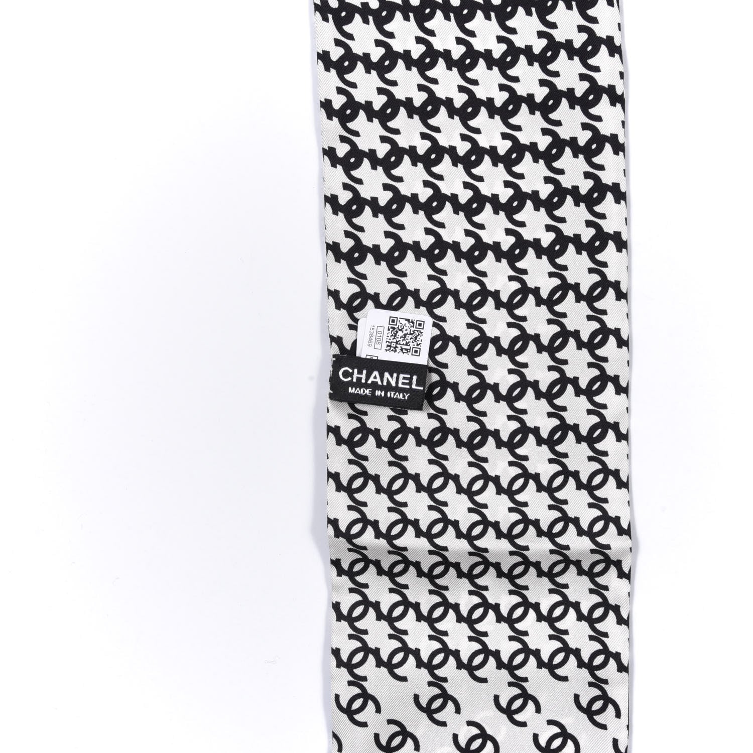 Chanel Silk Twill Houndstooth Slim Bandeau Scarf Black Ecru 2 of 4