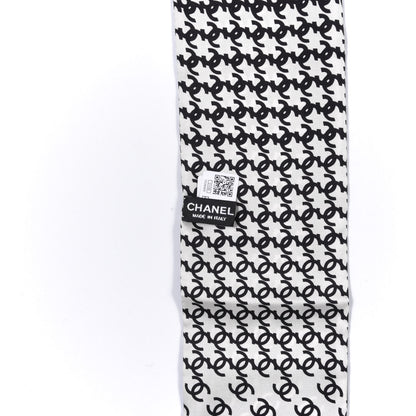 Chanel Silk Twill Houndstooth Slim Bandeau Scarf Black Ecru 2 of 4