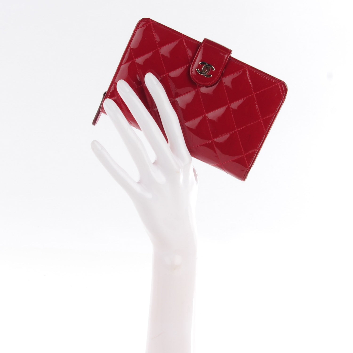 Chanel Patent Quilted Zip Pocket Wallet Red 2 of 8
