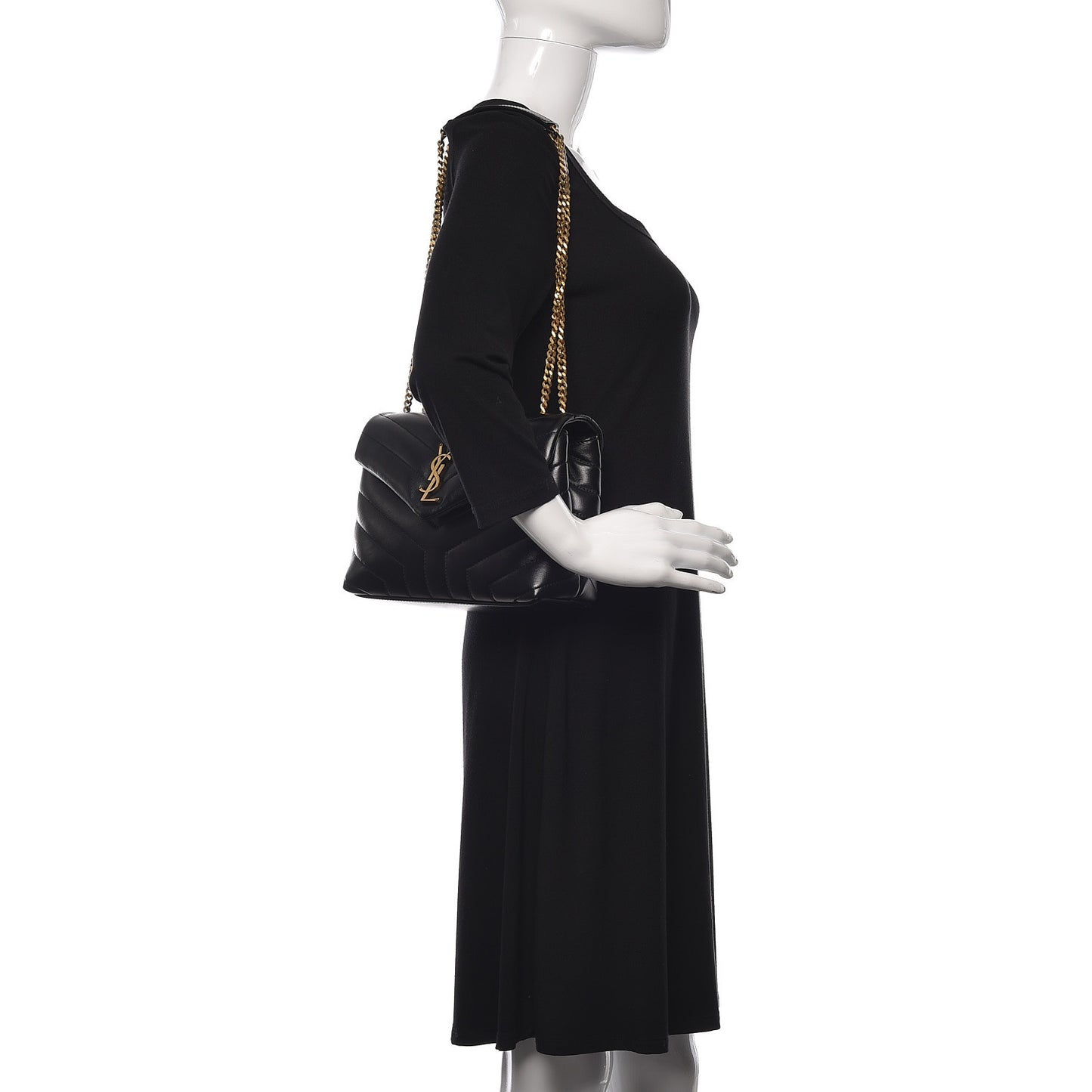 Calfskin Y Quilted Monogram Small Loulou Chain Satchel Black