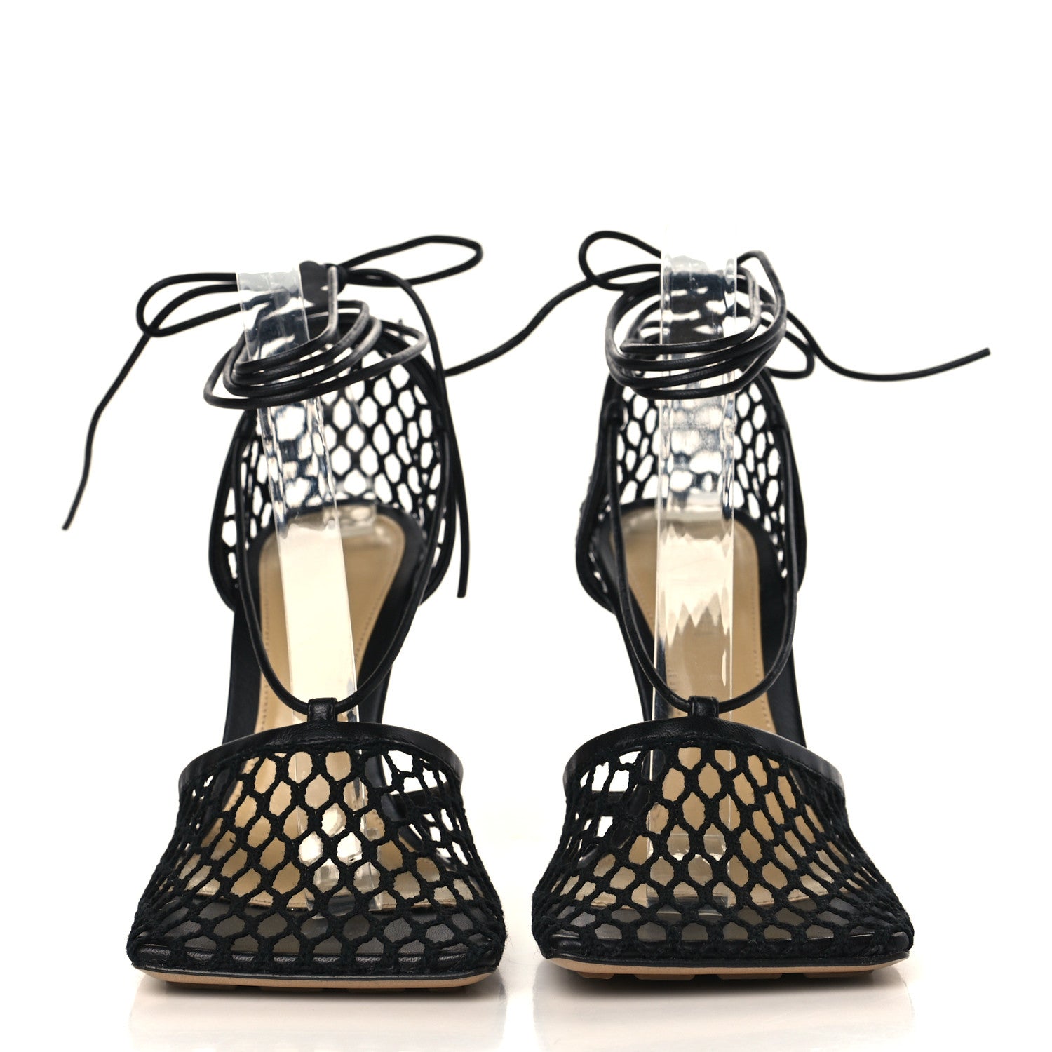 Bottega Veneta Mesh Nappa Stretch Ankle Tie Sandals 38 Black 2 of 9