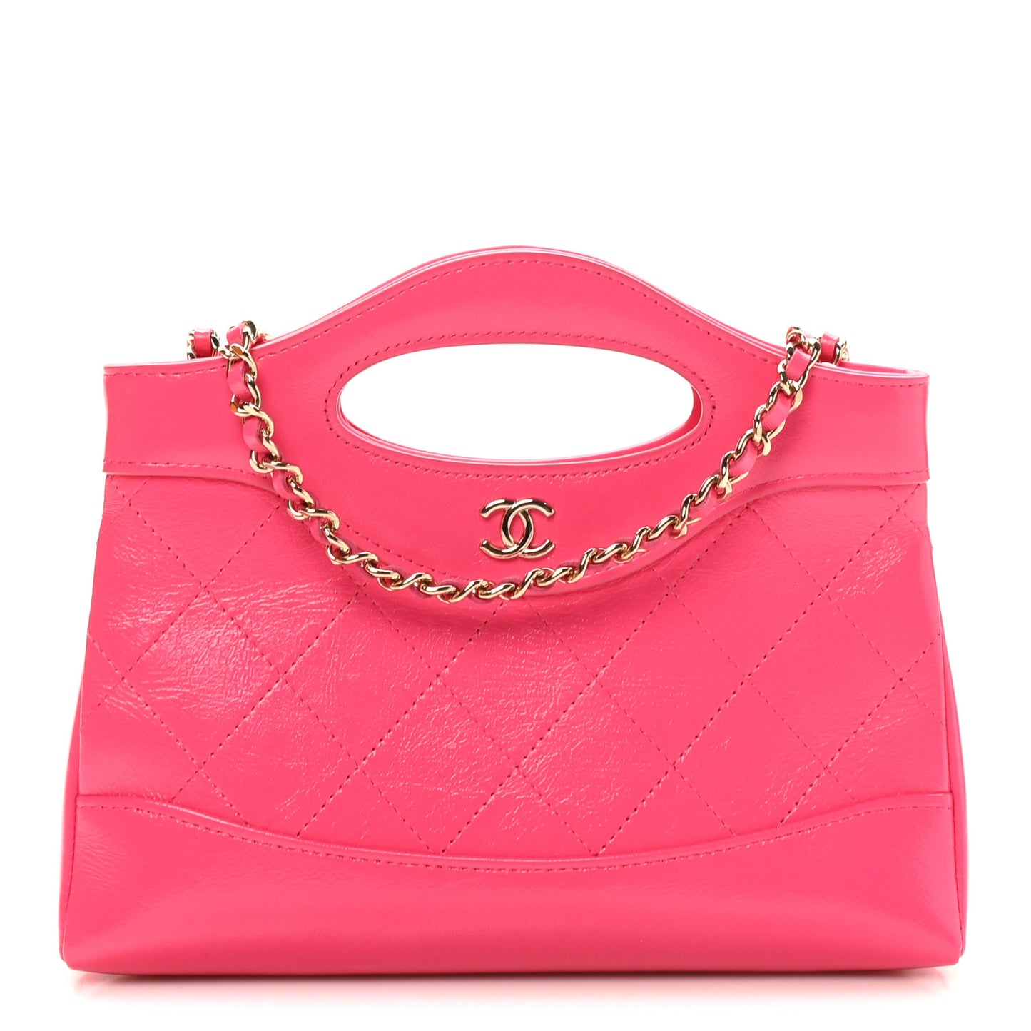 Shiny Crumpled Calfskin Quilted Nano 31 Shopping Bag Pink