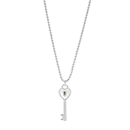 Tiffany Sterling Silver 18K Yellow Gold Heart Key Lock Pendant Necklace 1 of 5