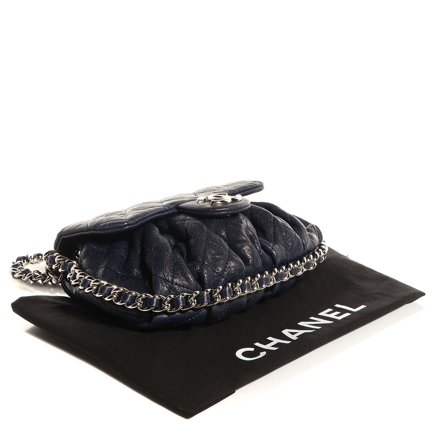 Lambskin Mini Chain Around Messenger Navy Blue