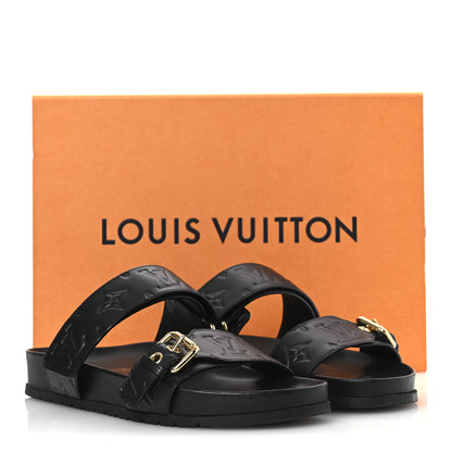 Louis Vuitton Lambskin Embossed Monogram Bom Dia Flat Mule Sandals 38 Black 13 of 13