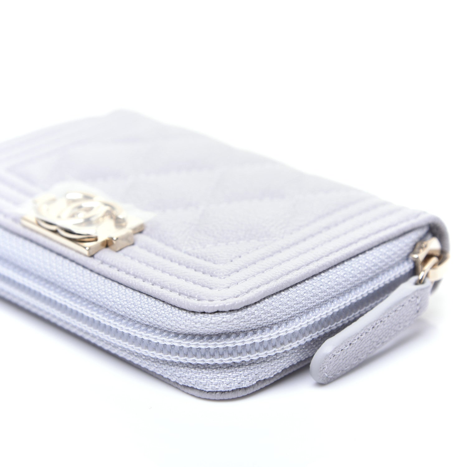 Chanel Caviar Quilted Boy Zip Around Coin Purse Wallet Grey 6 of 11