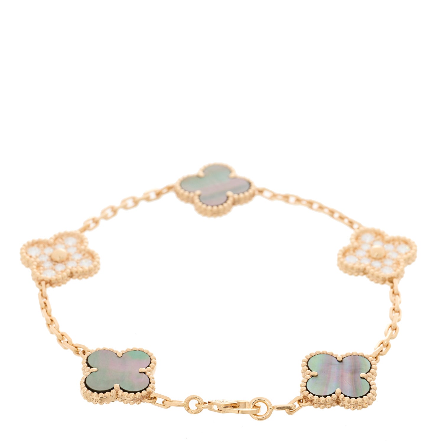 Van Cleef & Arpels 18K Rose Gold Diamond Gray Mother of Pearl 5 Motifs Vintage Alhambra Bracelet 2 of 6