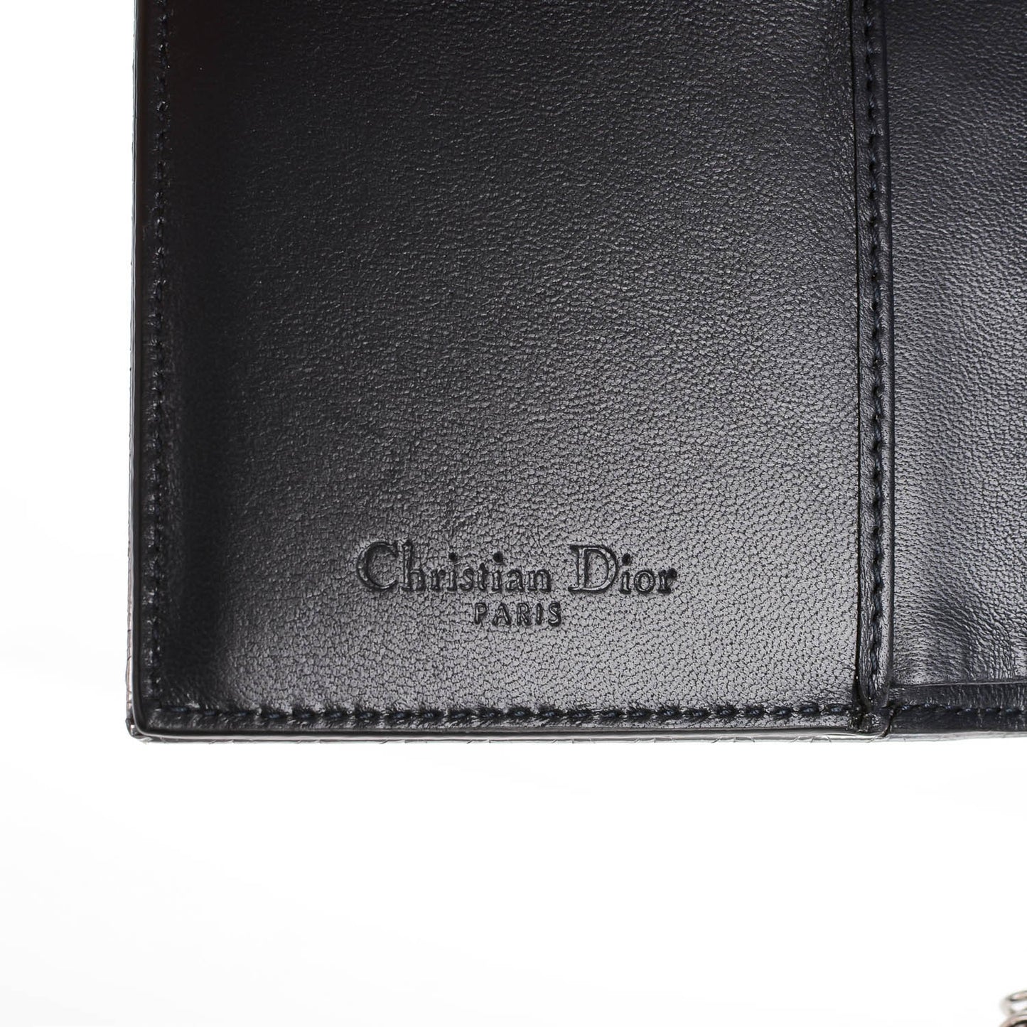 Metallic Patent Micro-Cannage Lady Dior Eden Wallet Silver