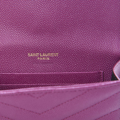 Saint Laurent Grain De Poudre Matelasse Chevron Small Monogram Envelope Wallet Dark Grape 6 of 10