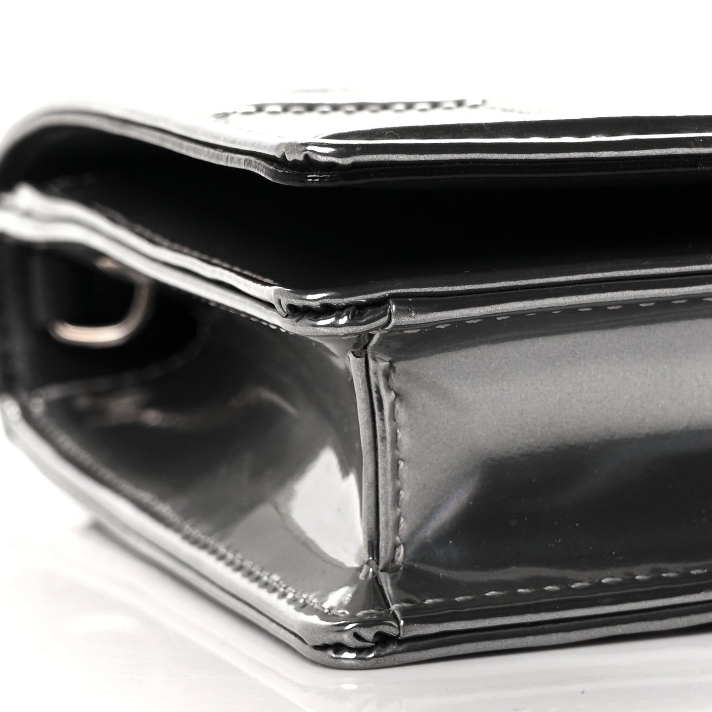Metallic Patent Micro-Cannage Diorama Wallet on Chain Pouch Silver