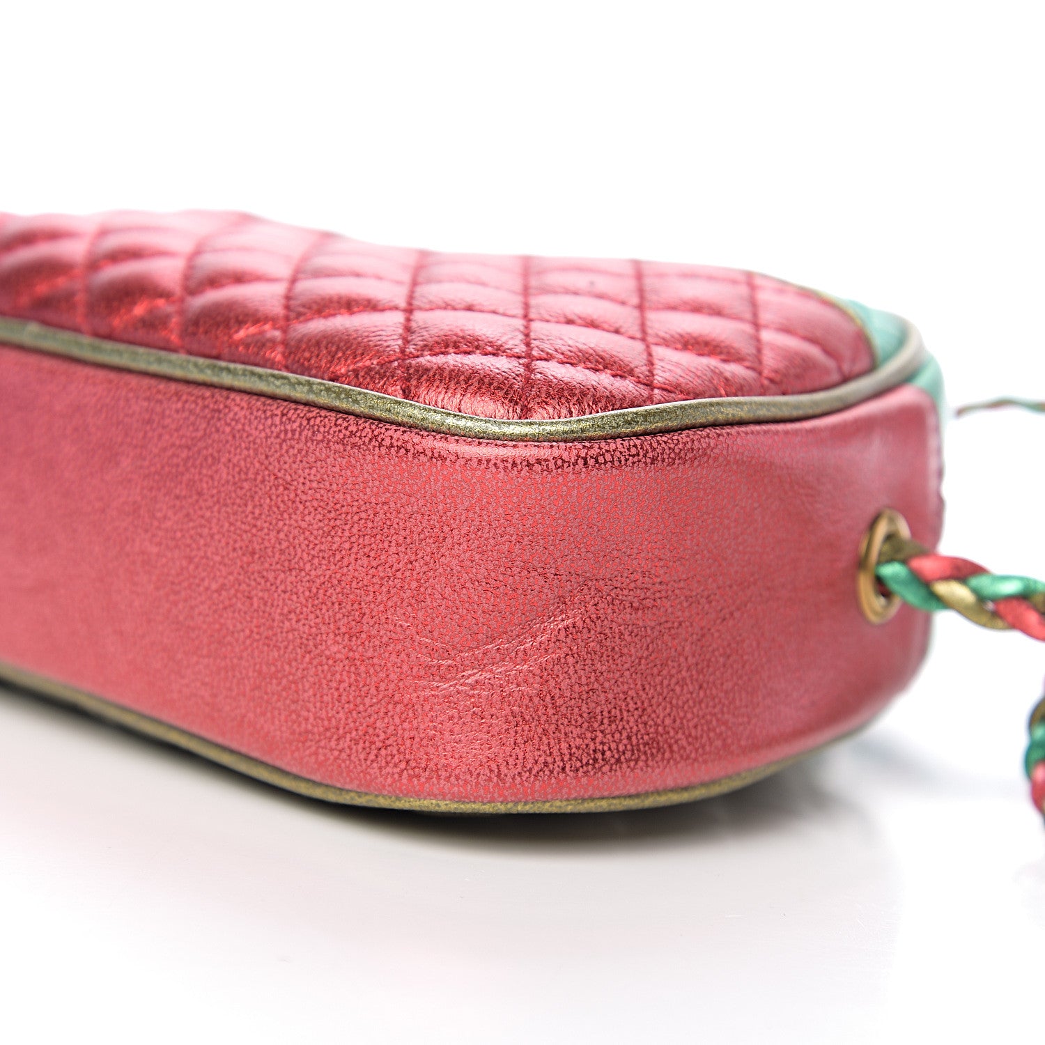 Gucci Laminated Nappa Trapuntata Mini Zumi Dome Shoulder Bag Rosso Jasmine Green Rame 8 of 10
