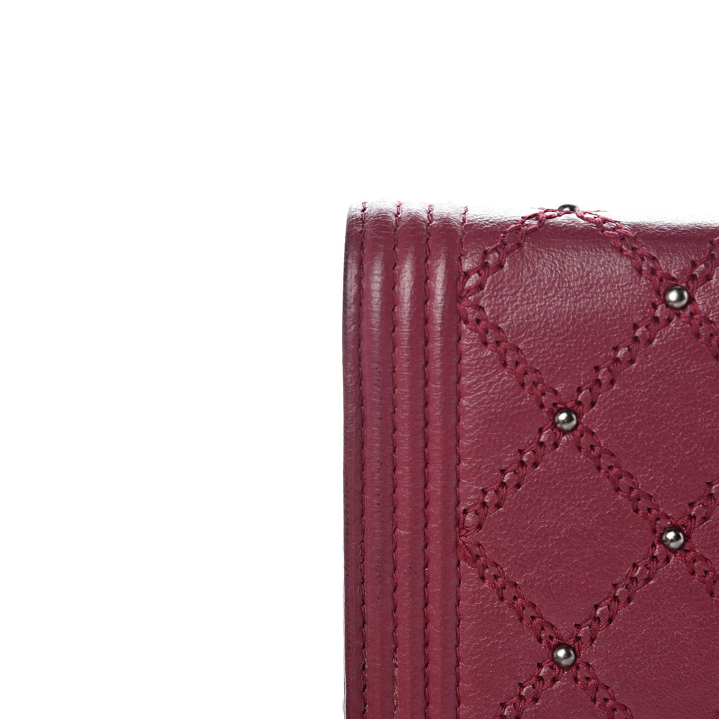 Calfskin Studded Quilted Boy Wallet On Chain WOC Dark Pink