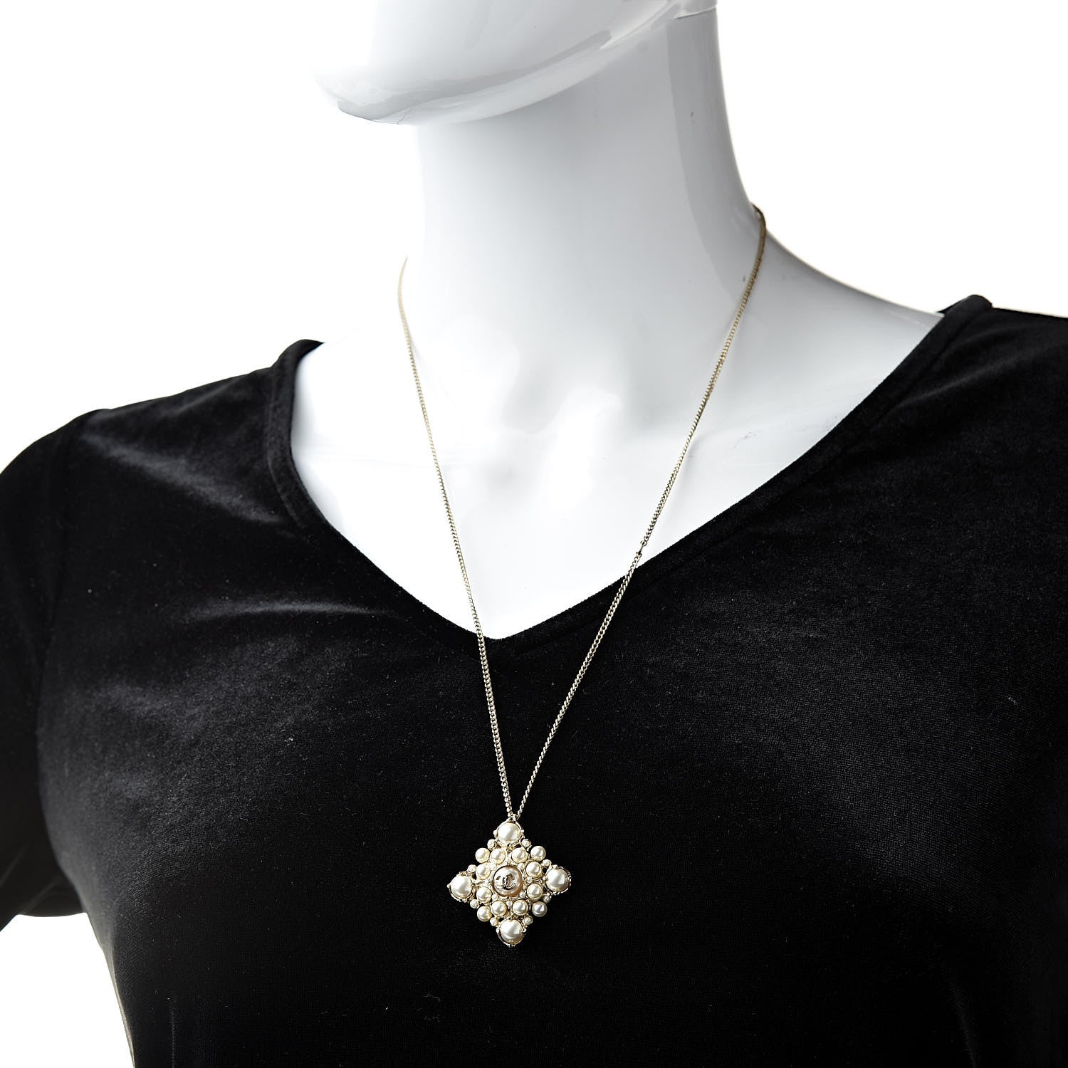 Chanel Pearl CC Pendant Necklace Light Gold 2 of 5