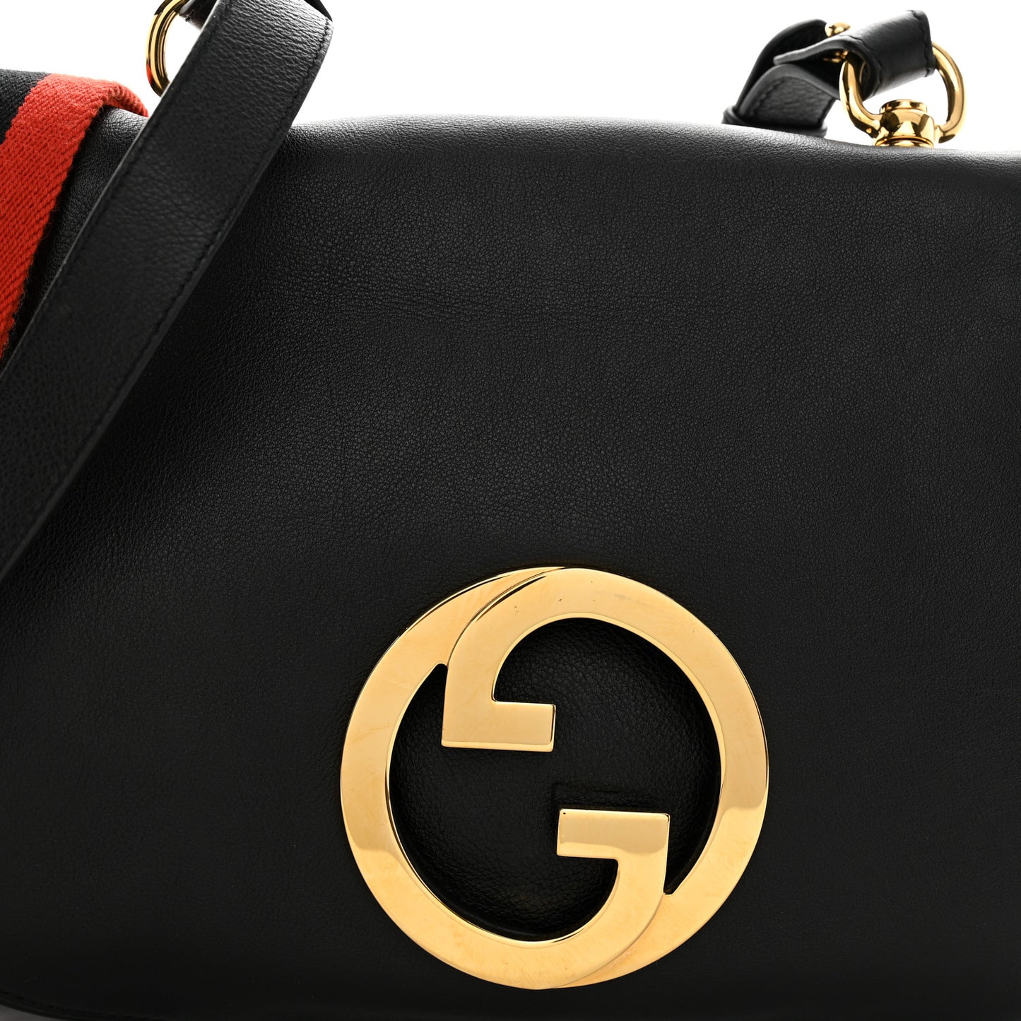 Roxy Calfskin Web Medium Blondie Shoulder Flap Bag Black