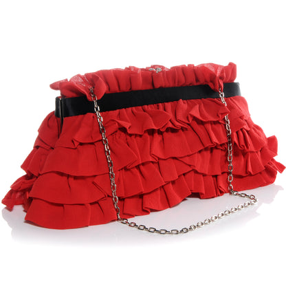 Valentino Garavani Chiffon Satin Ruffled Evening Clutch Red 3 of 6