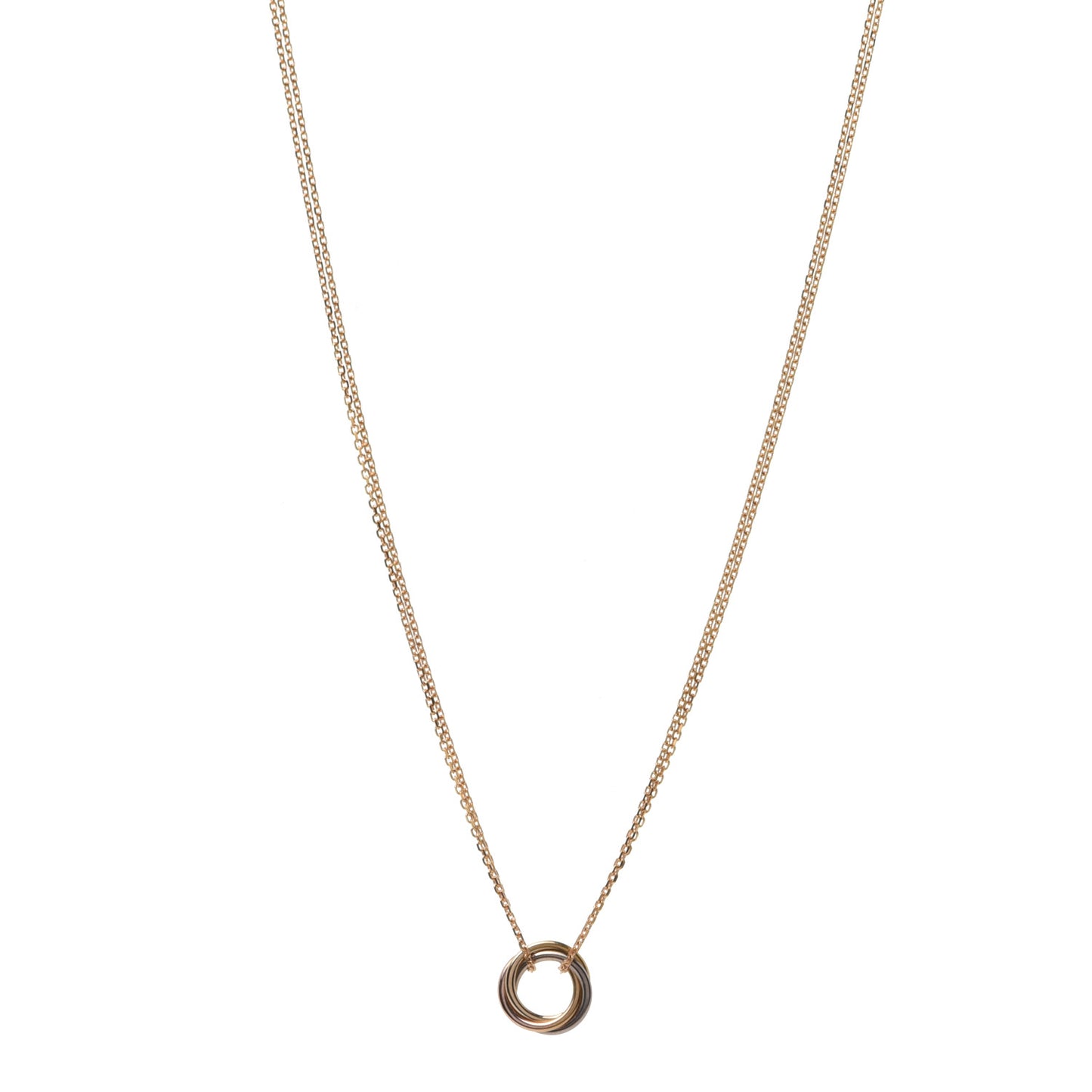18K Pink Yellow White Gold Trinity Double Chain Pendant Necklace