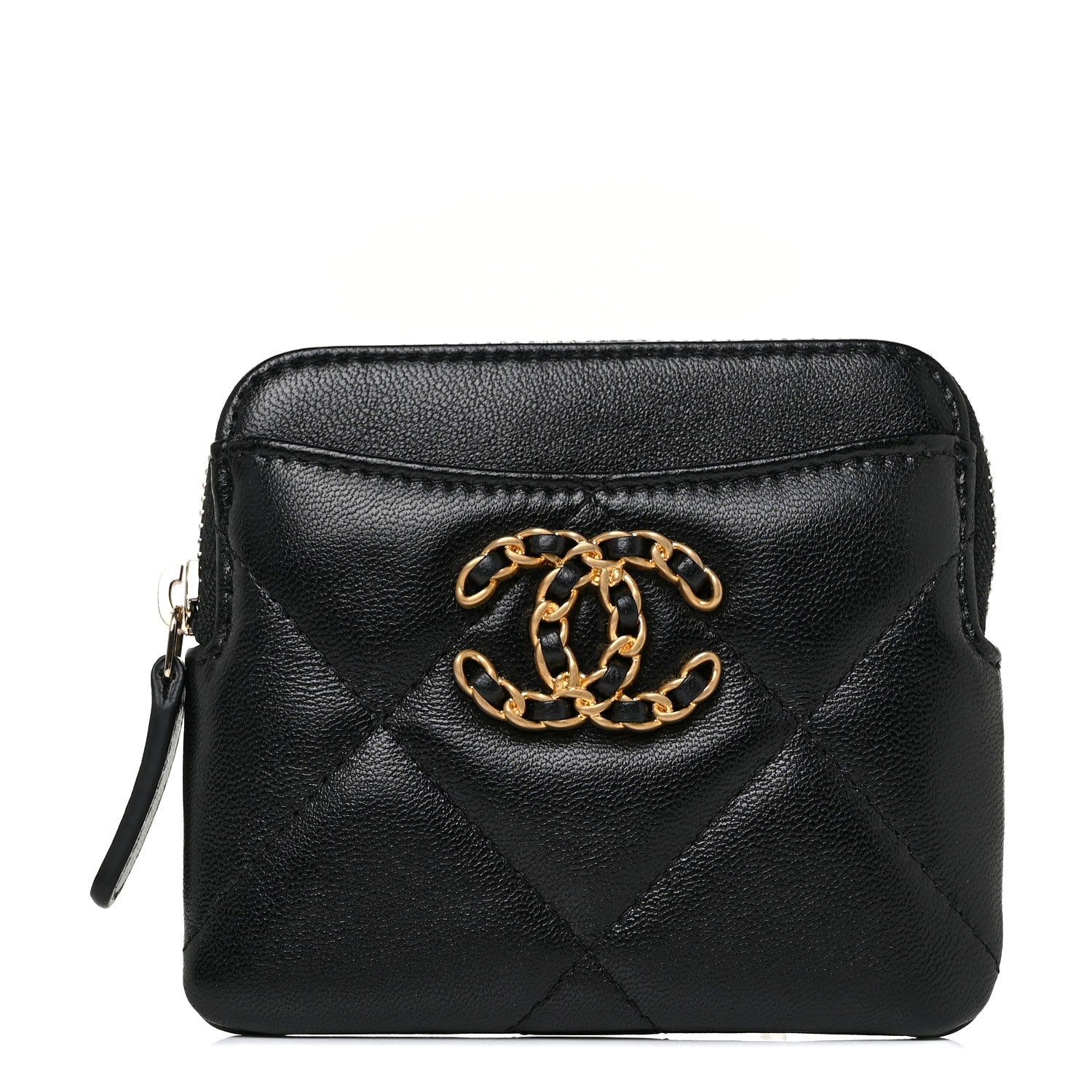 Chanel Lambskin Quilted Chanel 19 Zip Card Holder Wallet Black 1 of 10