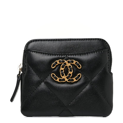 Chanel Lambskin Quilted Chanel 19 Zip Card Holder Wallet Black 1 of 10