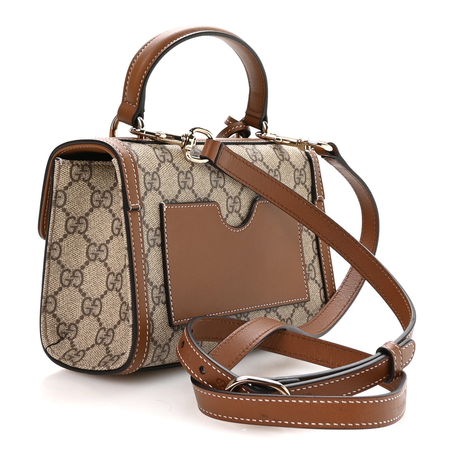 Gucci GG Supreme Monogram Small Padlock Top Handle Shoulder Bag Beige Ebony Dark Brown 3 of 11