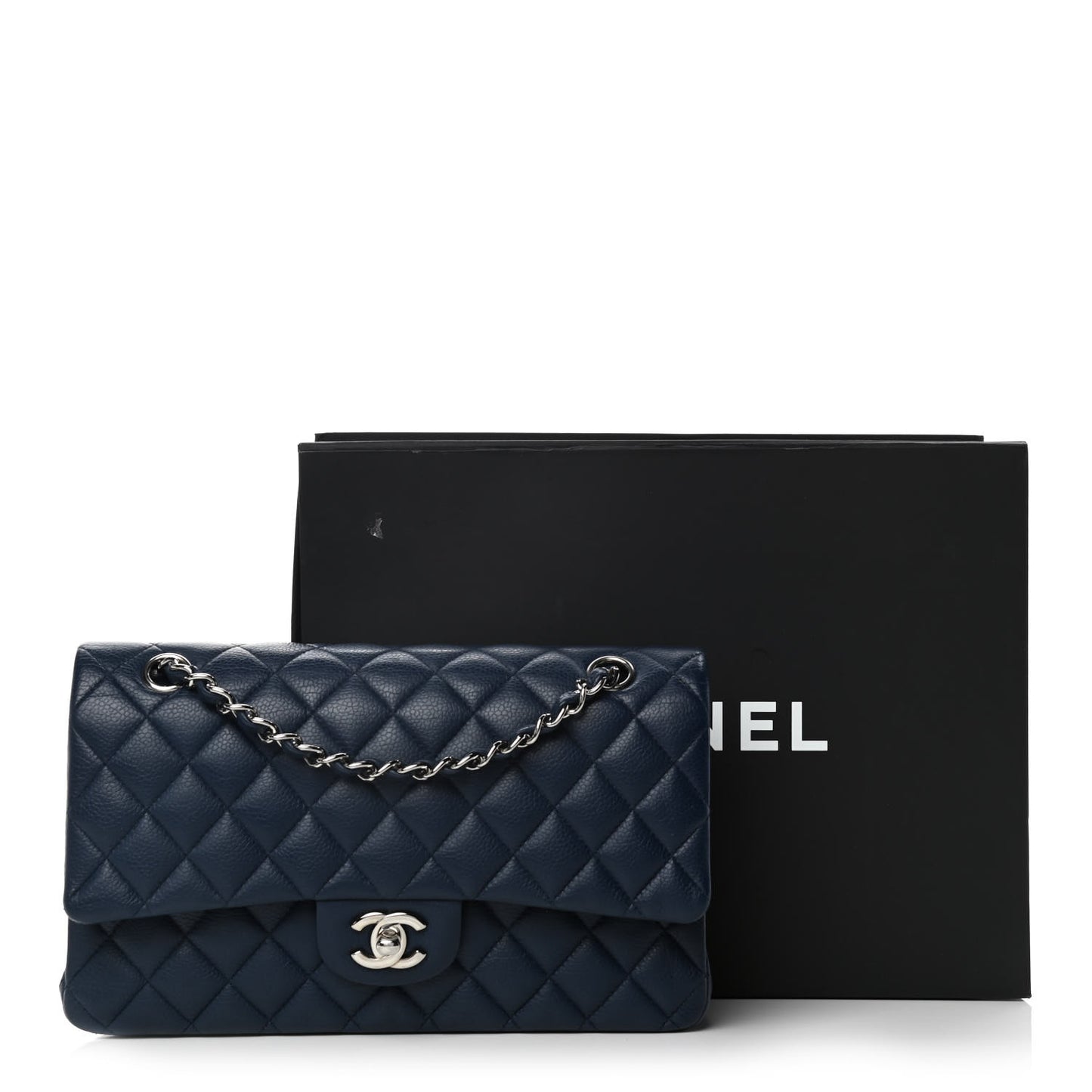 Caviar Quilted Medium Double Flap Navy