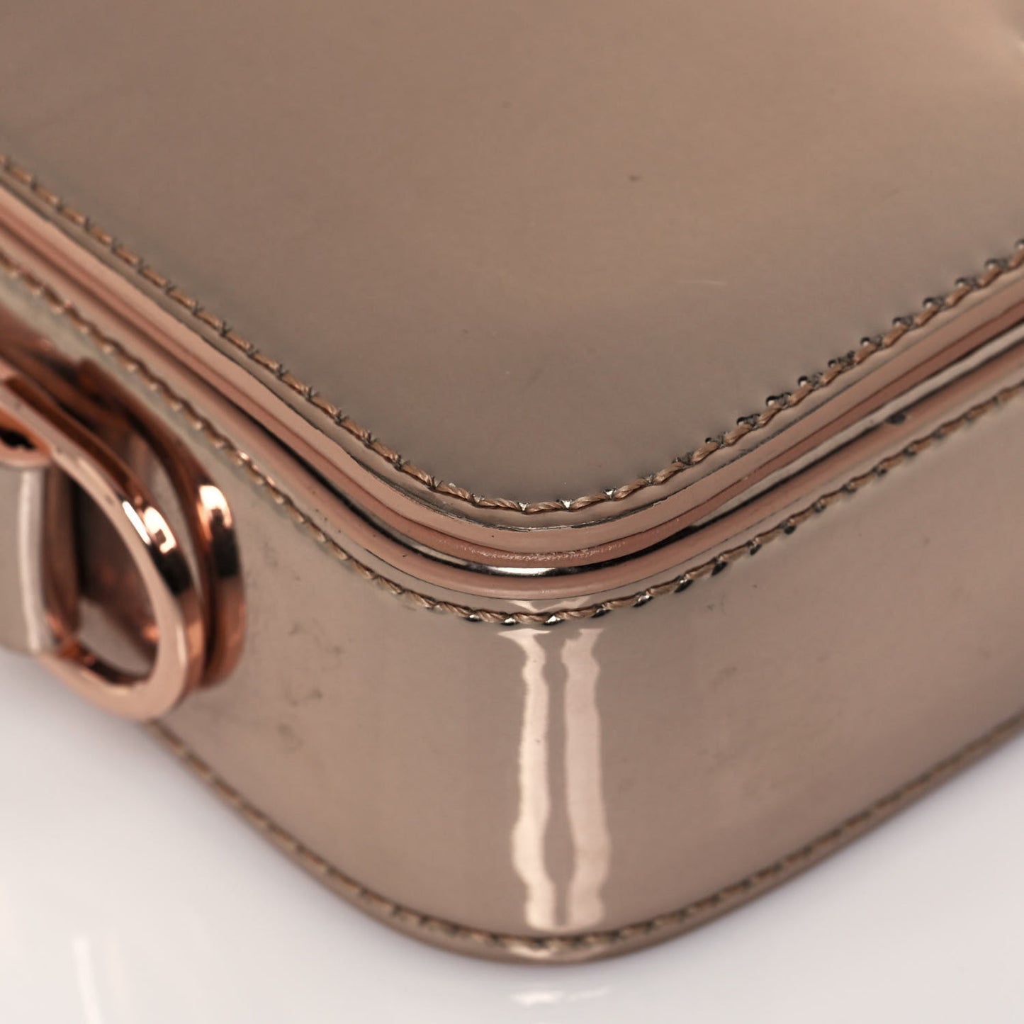 Patent Mirror Binder Clip Bag Rose Gold