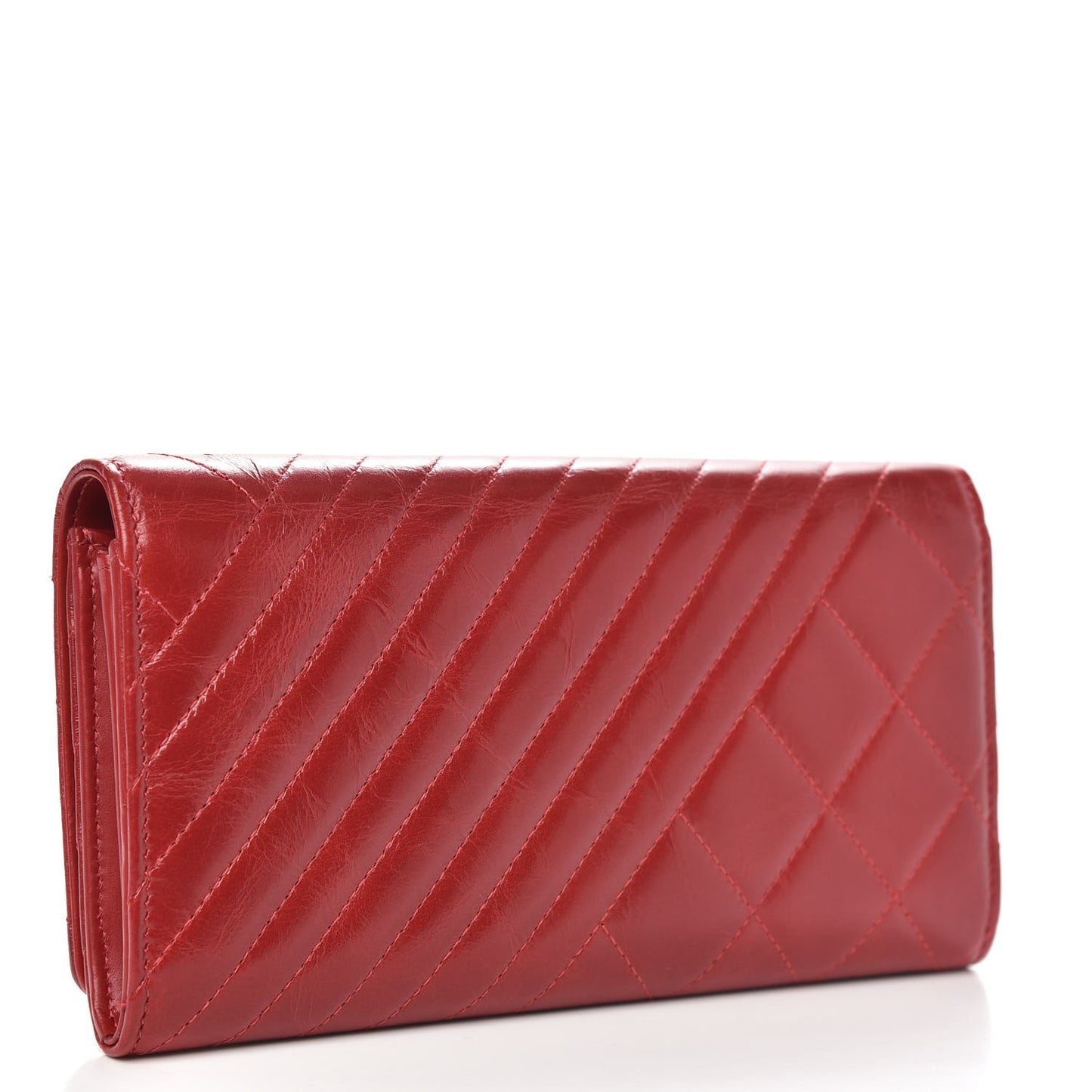 Glazed Calfskin Quilted Coco Boy Large Gusset Flap Wallet Red