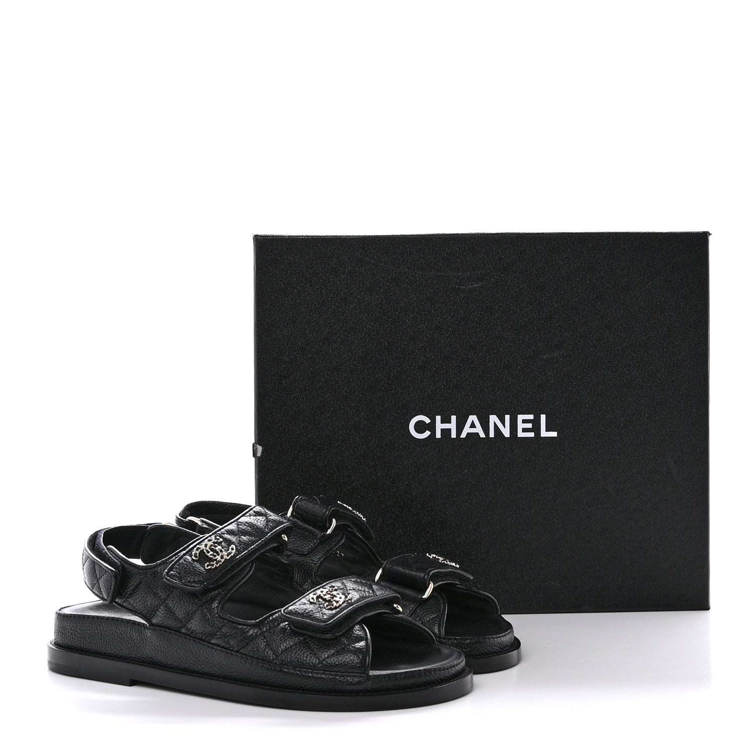 Chanel Grained Calfskin Velcro Dad Sandals 36 Black 10 of 10