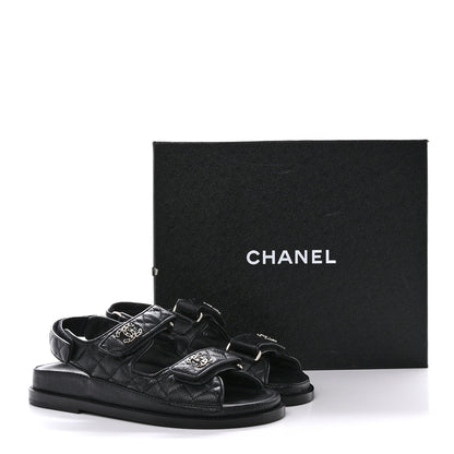 Chanel Grained Calfskin Velcro Dad Sandals 36 Black 10 of 10