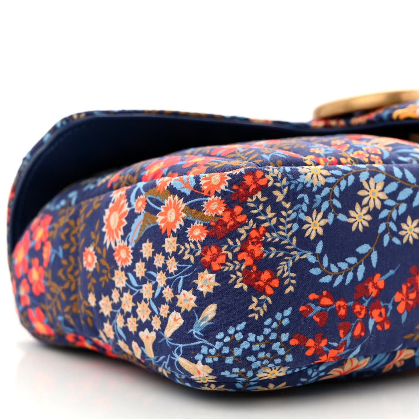 Cotton Calfskin Matelasse Floral Print Small GG Marmont Shoulder Bag Blue Red Deep Ocean Blue