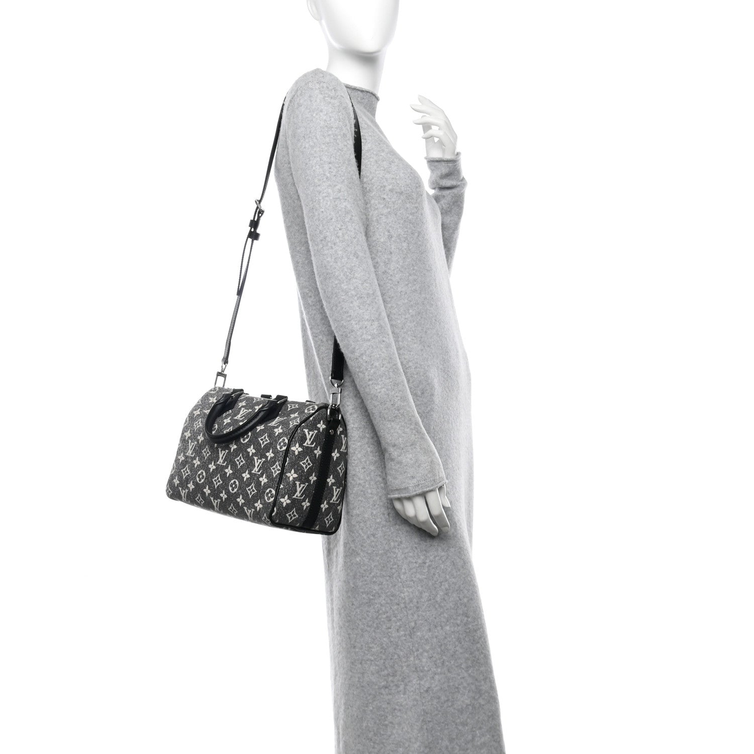 Louis Vuitton Denim Monogram Jacquard Speedy Bandouliere 25 Black 2 of 10