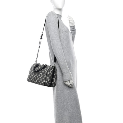 Louis Vuitton Denim Monogram Jacquard Speedy Bandouliere 25 Black 2 of 10