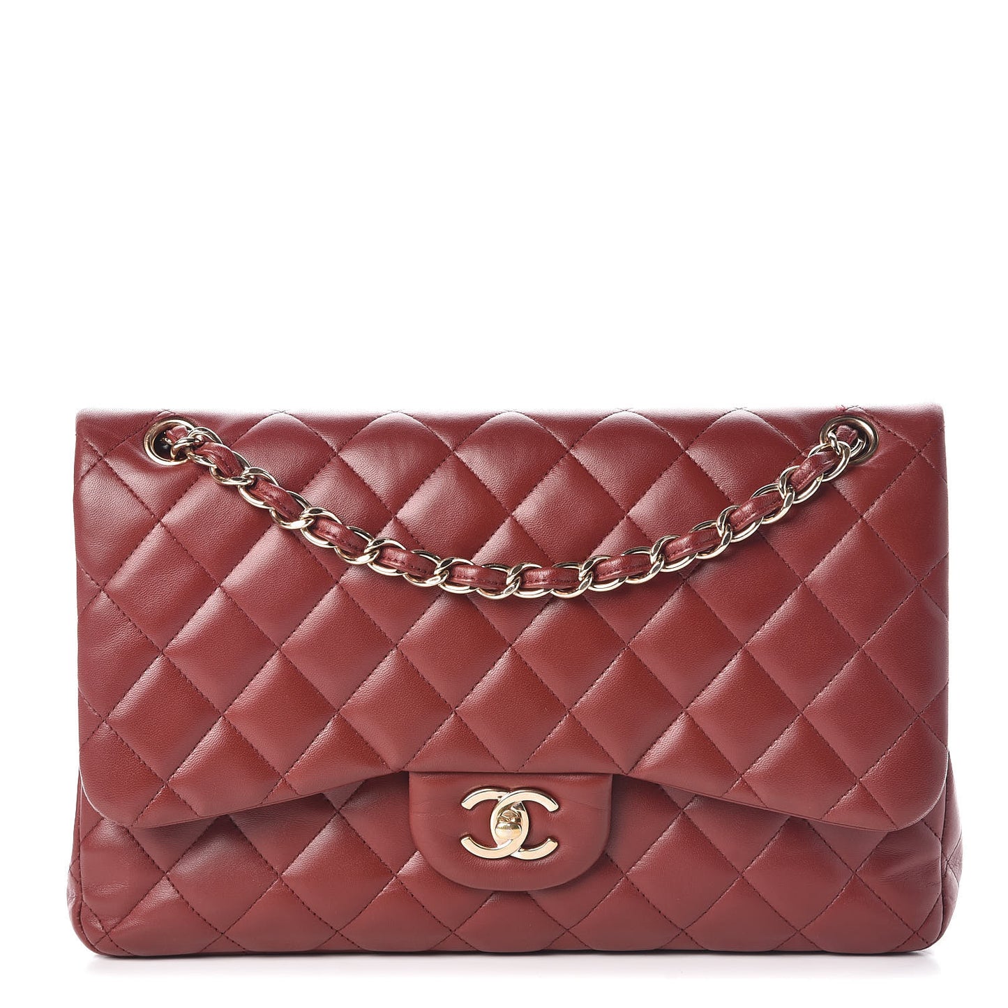 Lambskin Quilted Jumbo Double Flap Burgundy