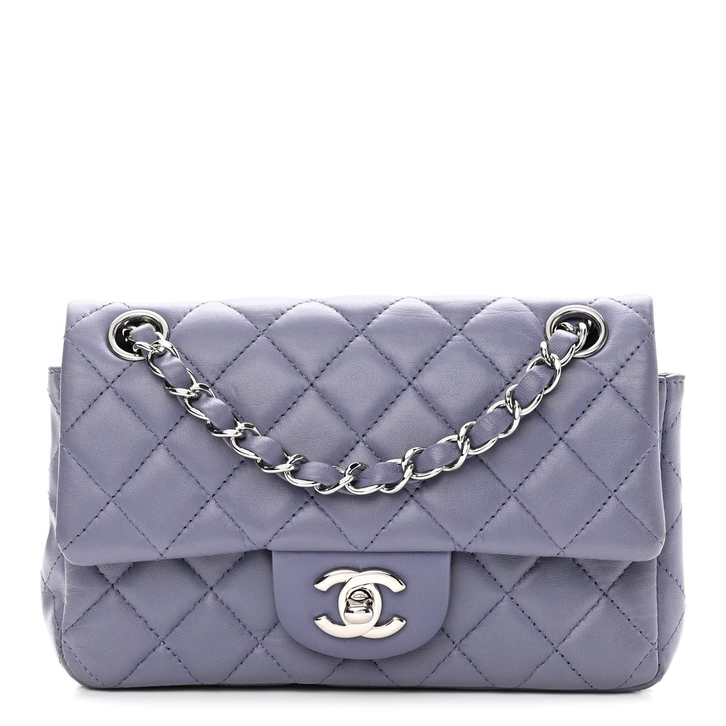 Lambskin Quilted Mini Rectangular Flap Light Purple