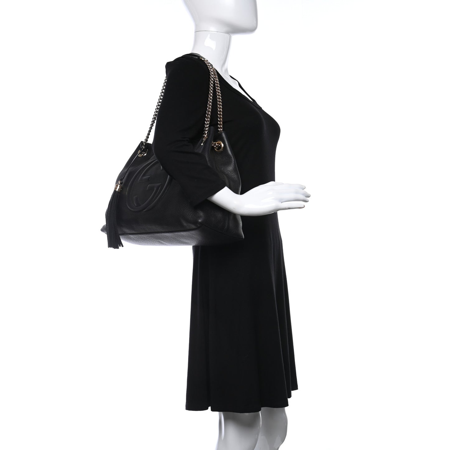 Pebbled Calfskin Medium Soho Chain Shoulder Bag Black