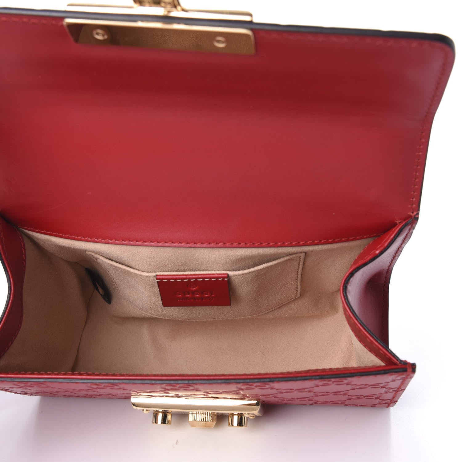 Gucci Guccissima Small Padlock Shoulder Bag Hibiscus Red 10 of 14