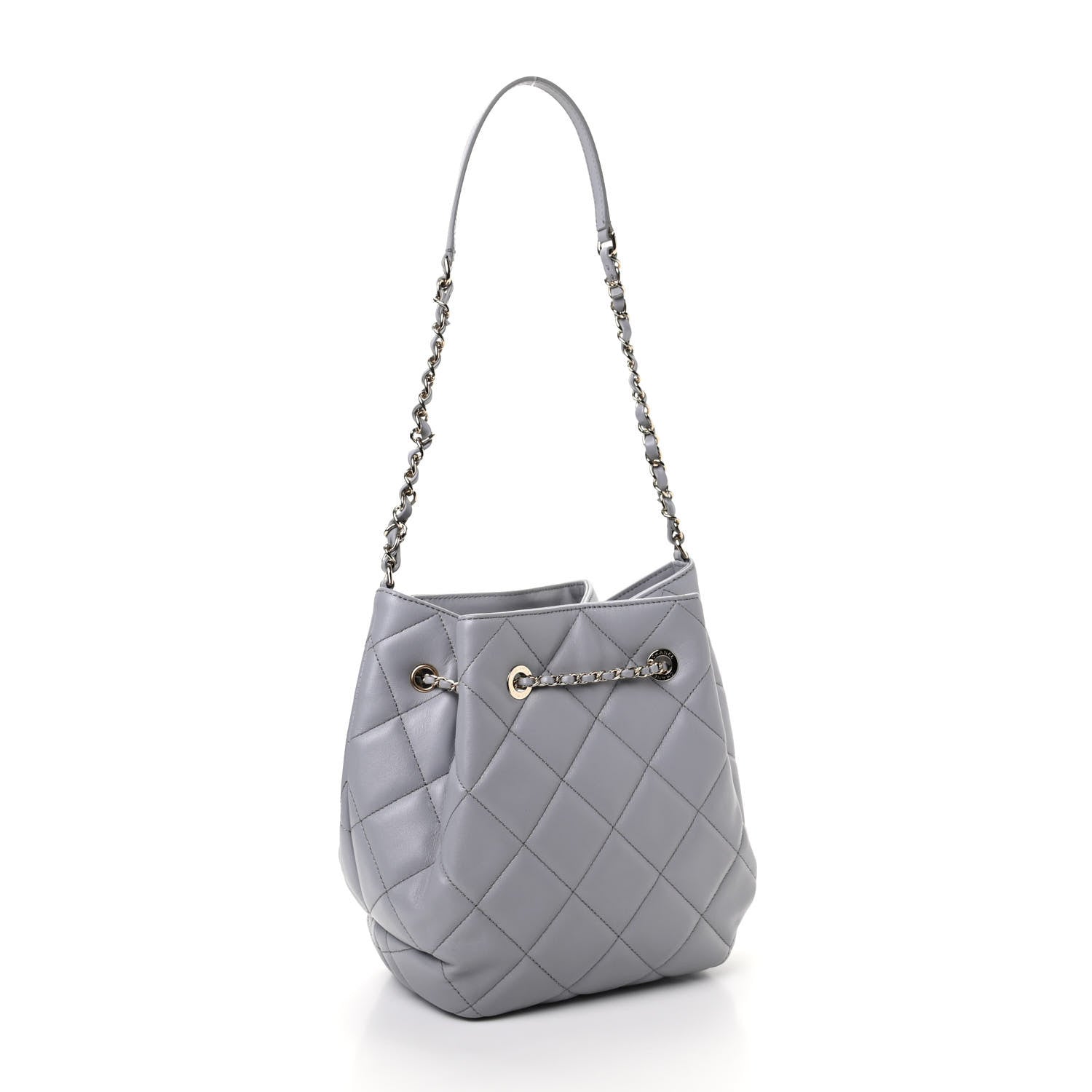 Chanel Lambskin Quilted Large CC Drawstring Bag Light Grey 3 of 10