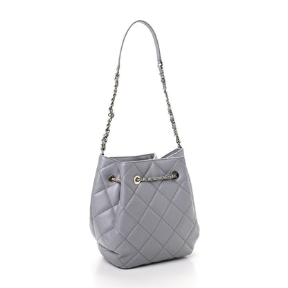 Chanel Lambskin Quilted Large CC Drawstring Bag Light Grey 3 of 10