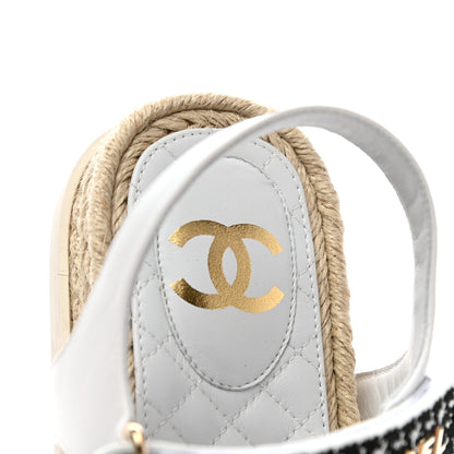 Chanel Stretch Fabric Lambskin CC Flat Sandals 39 White Black 6 of 8