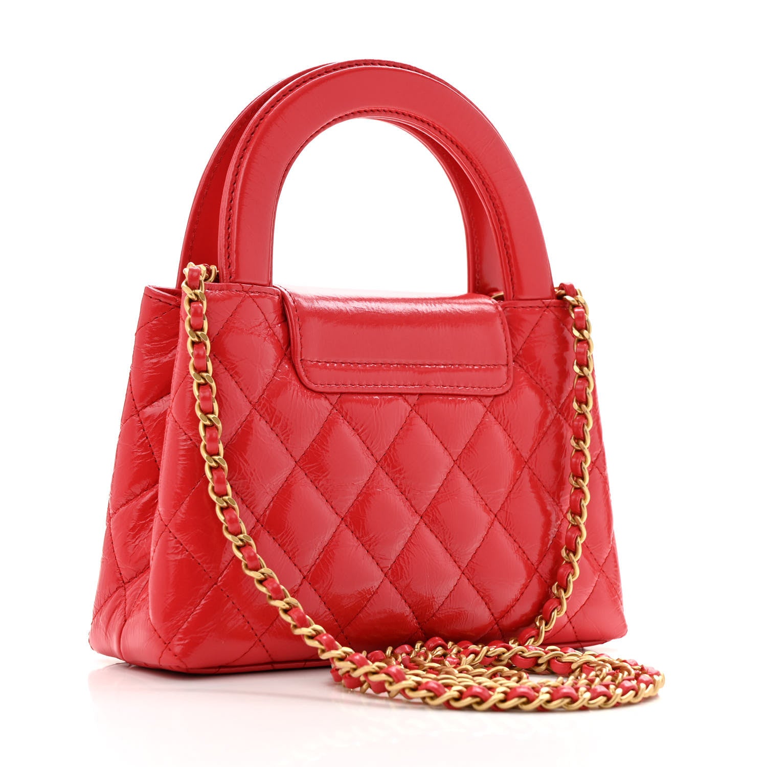 Chanel Shiny Aged Calfskin Quilted Nano Kelly Shopper Red 3 of 12