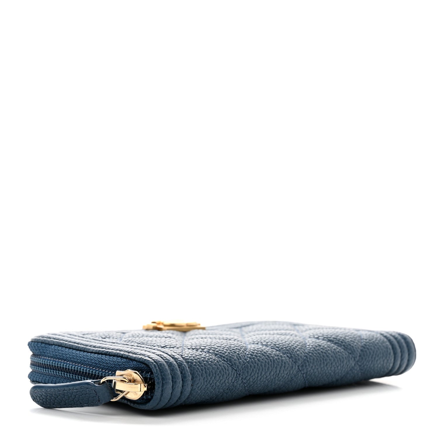 Chanel Caviar Quilted Boy Small Zip Around Wallet Blue 4 of 9