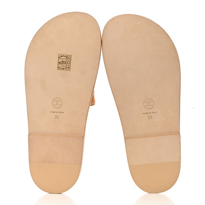 Chanel Lambskin Quilted Velcro Dad Chain CC Slide Sandals 36 Beige 5 of 9