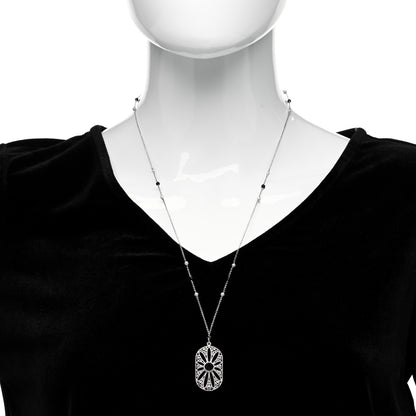 Tiffany Sterling Silver Black Onyx Pearl Ziegfeld Daisy Pendant Necklace 2 of 5