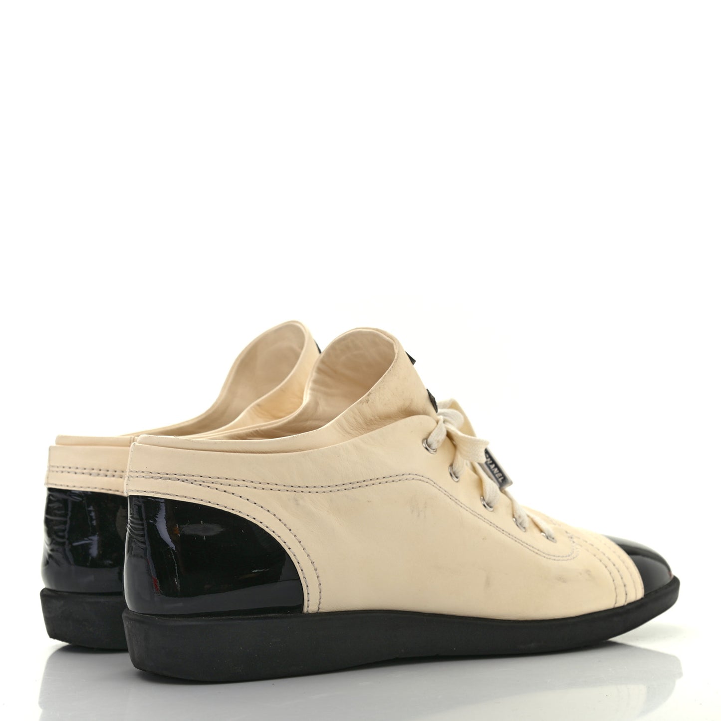 Lambskin Patent Calfskin CC Sneakers 39.5 White Black
