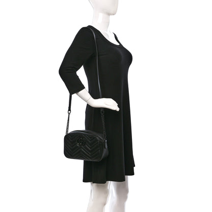 Gucci Calfskin Matelasse Monochrome Small GG Marmont Chain Shoulder Bag Black 2 of 9